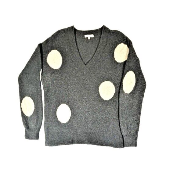 Madewell Wool Alpaca Blend Polka Dot Bartlett Coziest Yarn V-Neck Sweater Sz L - Picture 1 of 5